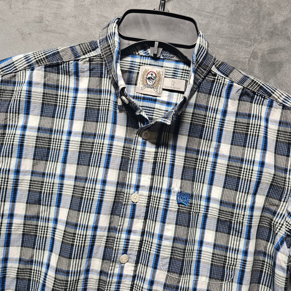 Cinch Boys XL 14 Blue Black Plaid Long Sleeve Western Button Down Shirt